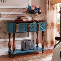 Vintage Console Table, Console Table with Shelf in Blue