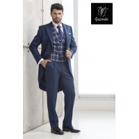 Alquiler de chaqu azul tinta con chaleco escocs marino en cruzado